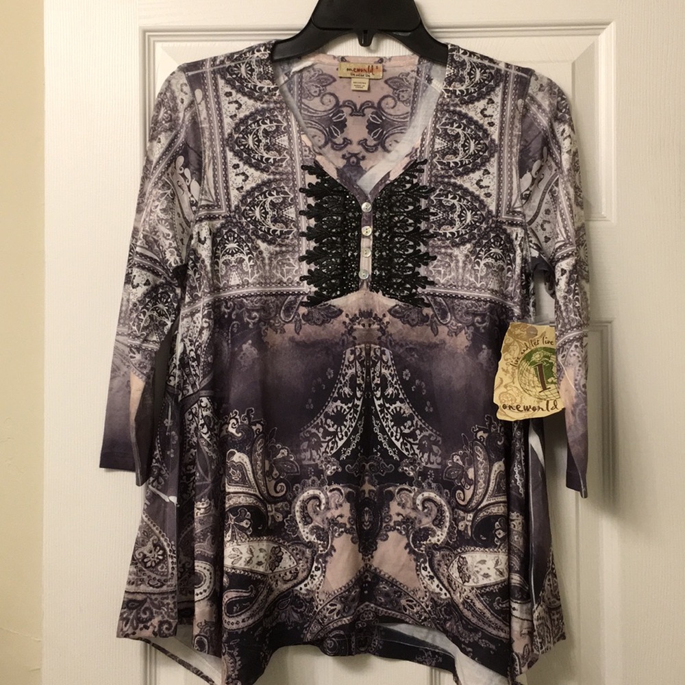 NWT One World Cream/ Black Women Tops - Picture 3 of 8